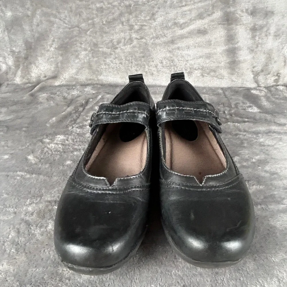 Earth Angelica Black Leather Mary Jane Comfort Flats Shoes Womens 8.5B
